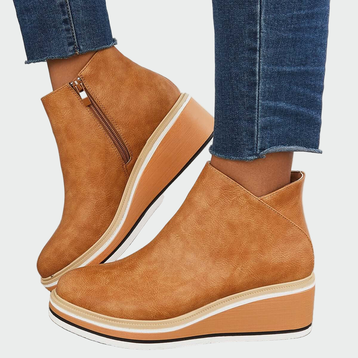 Anna Elegantní Kožené Kotníkové Platformové Městské