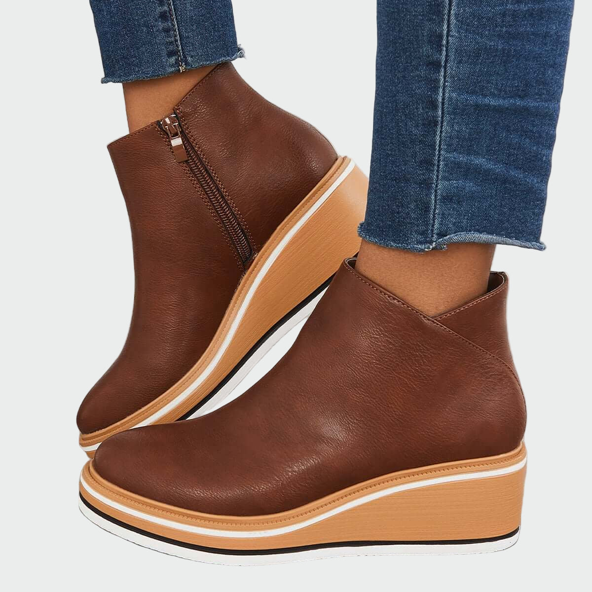 Anna Elegantní Kožené Kotníkové Platformové Městské