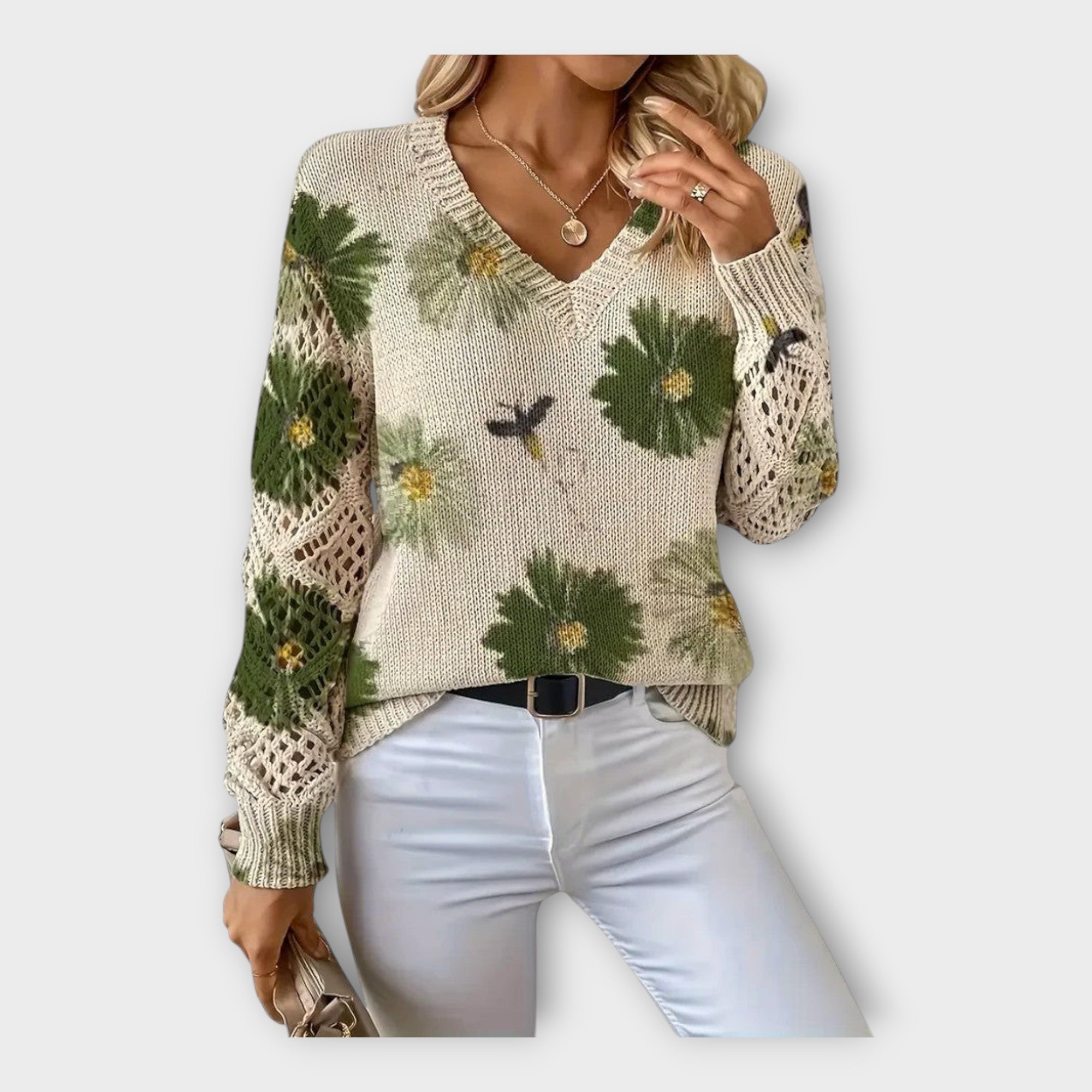 Magdaléna Sofistikovaná Luxusní Pletený Svetr Krajkový