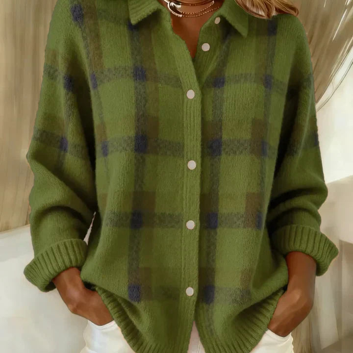 Victoria | Retro ležérní svetr s kontrastním kostkovaným vzorem