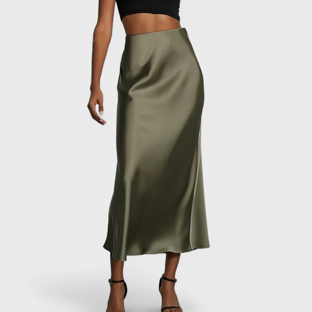 High-Waisted Midi Skirt in Satin for Women