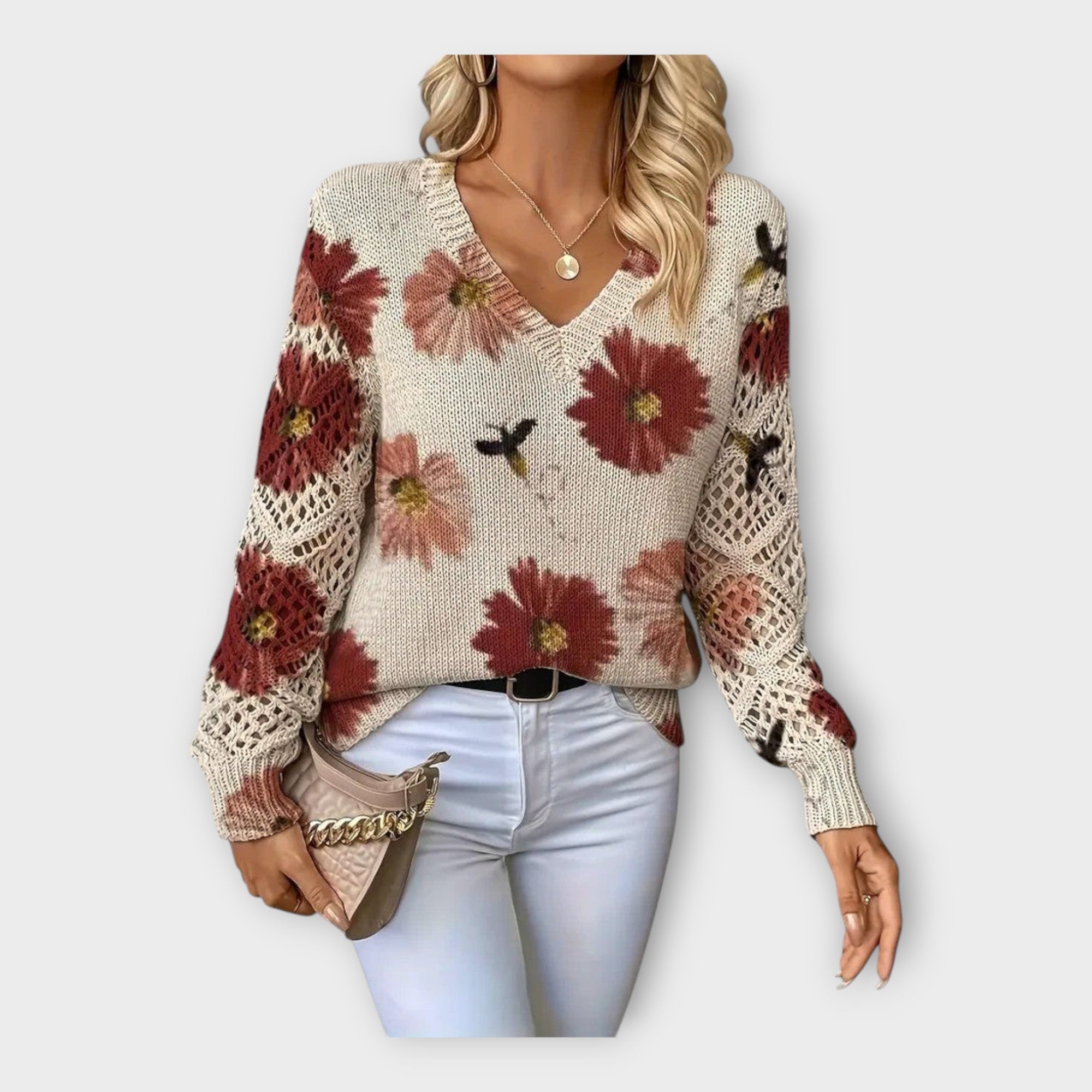 Magdaléna Sofistikovaná Luxusní Pletený Svetr Krajkový