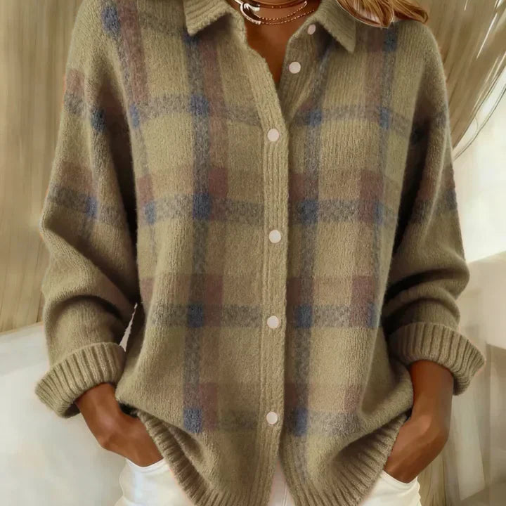 Victoria | Retro ležérní svetr s kontrastním kostkovaným vzorem