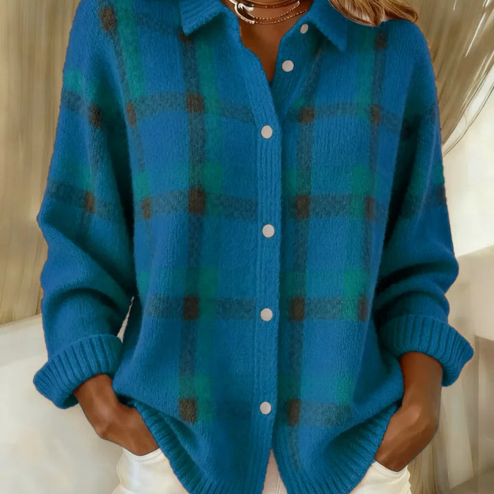 Victoria | Retro ležérní svetr s kontrastním kostkovaným vzorem