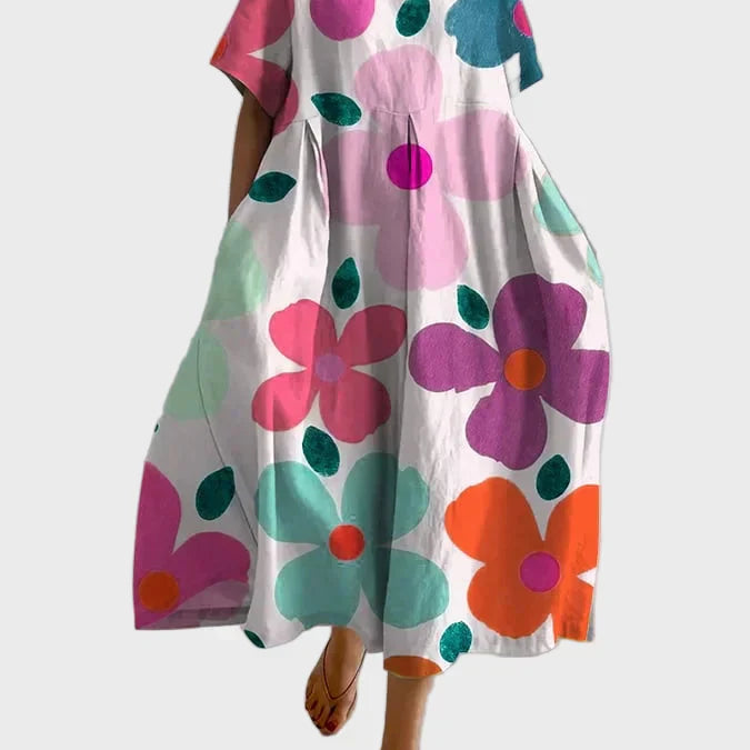 Magdaléna Impozantní Dlouhé Květinové Oversize Šaty