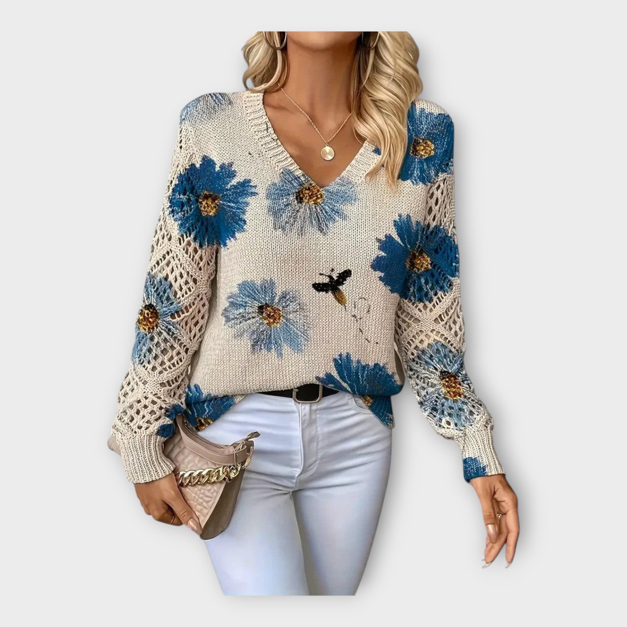 Magdaléna Sofistikovaná Luxusní Pletený Svetr Krajkový