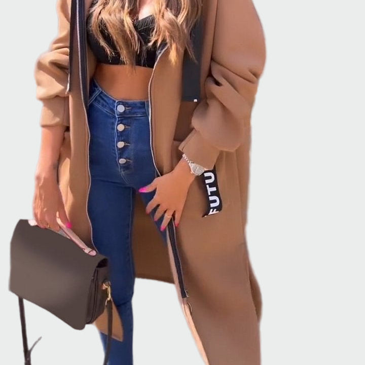 Věnceslava Výjimečná Luxusní Dlouhý Kabát Kapucí