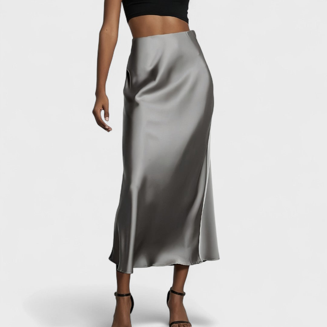 High-Waisted Midi Skirt in Satin for Women