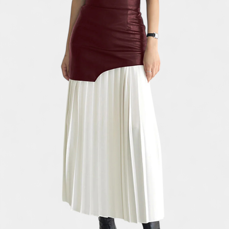 Noelle | Asymetrická maxi sukně z šifonu a syntetické kůže