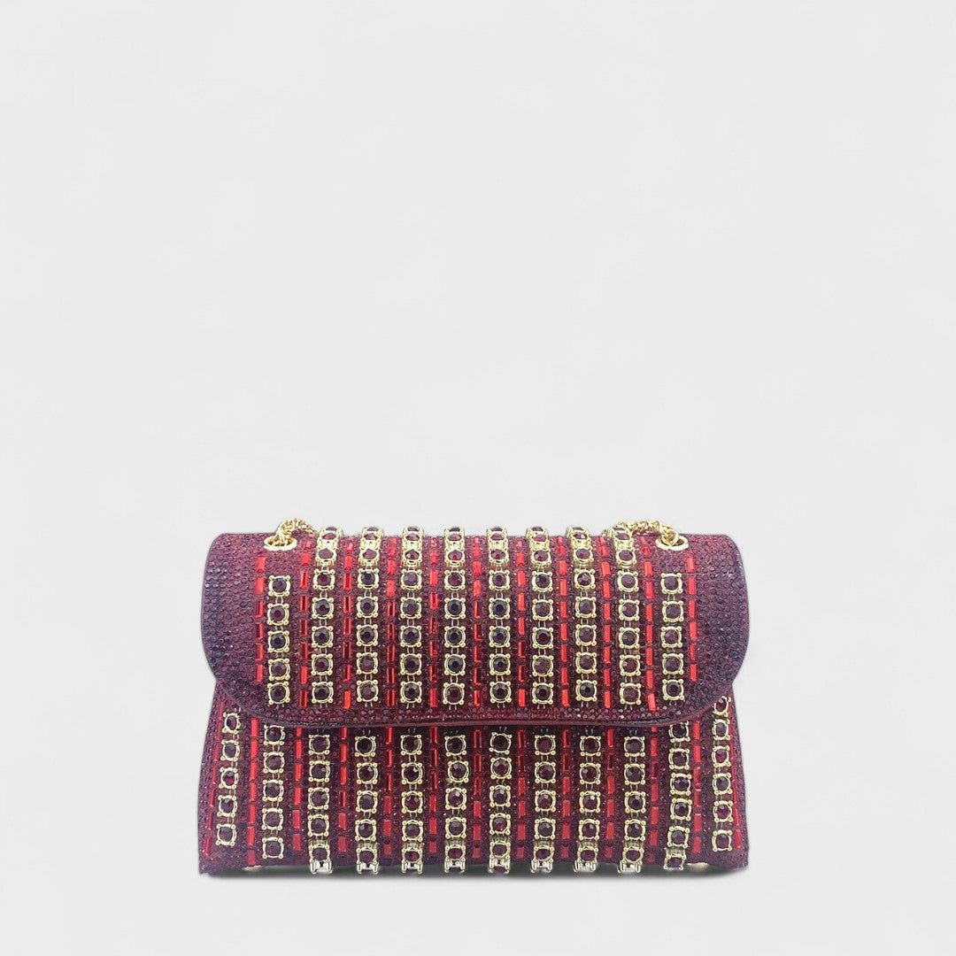 Elegant shoulder bag with chain and colorful diamonds