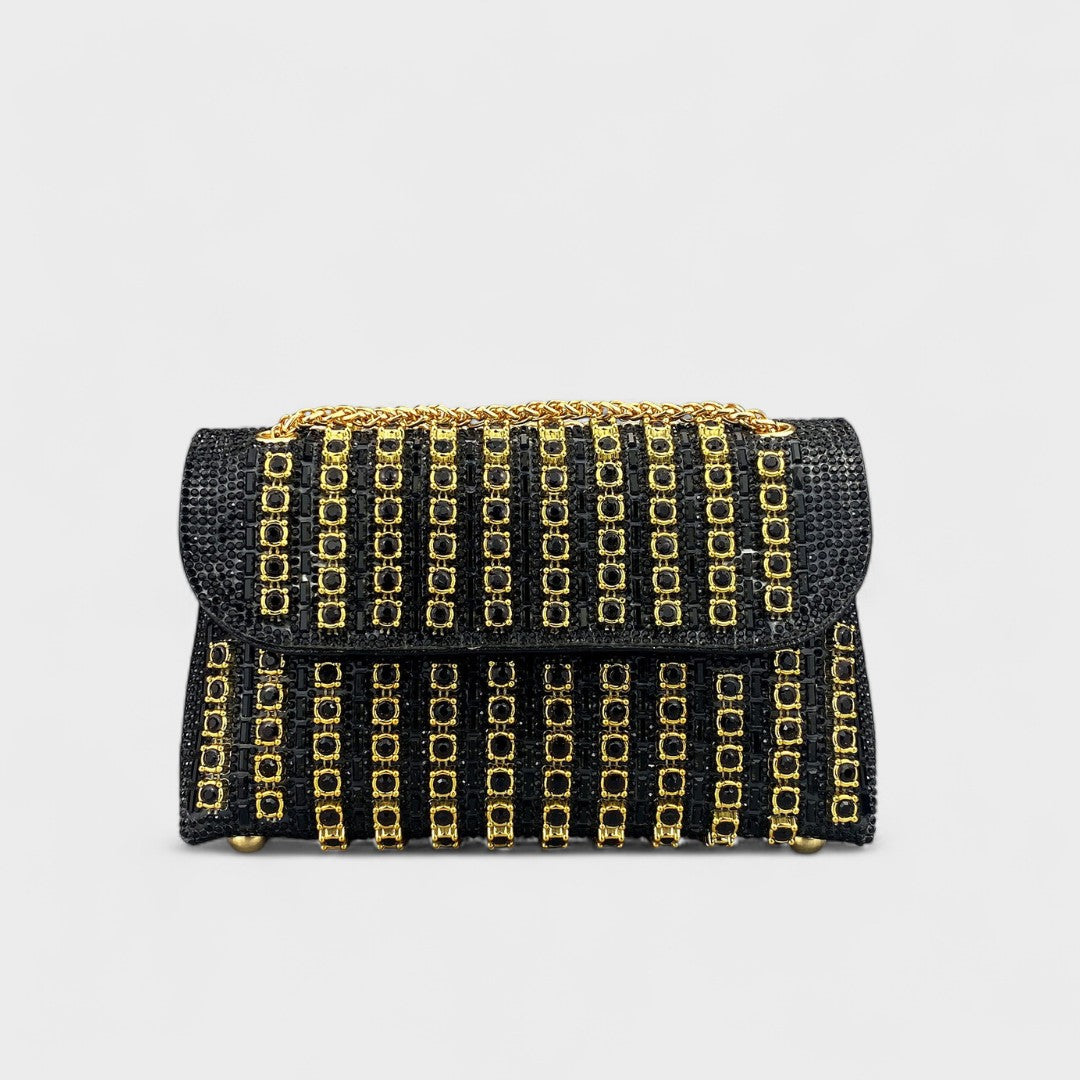 Elegant shoulder bag with chain and colorful diamonds