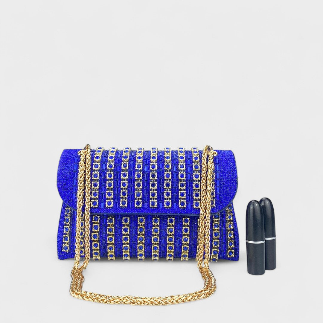 Elegant shoulder bag with chain and colorful diamonds