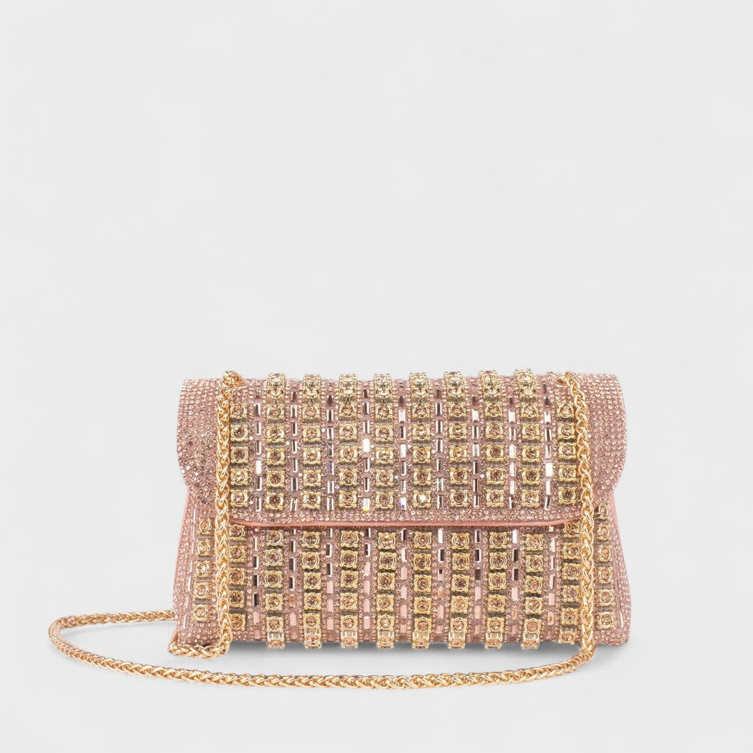 Elegant shoulder bag with chain and colorful diamonds