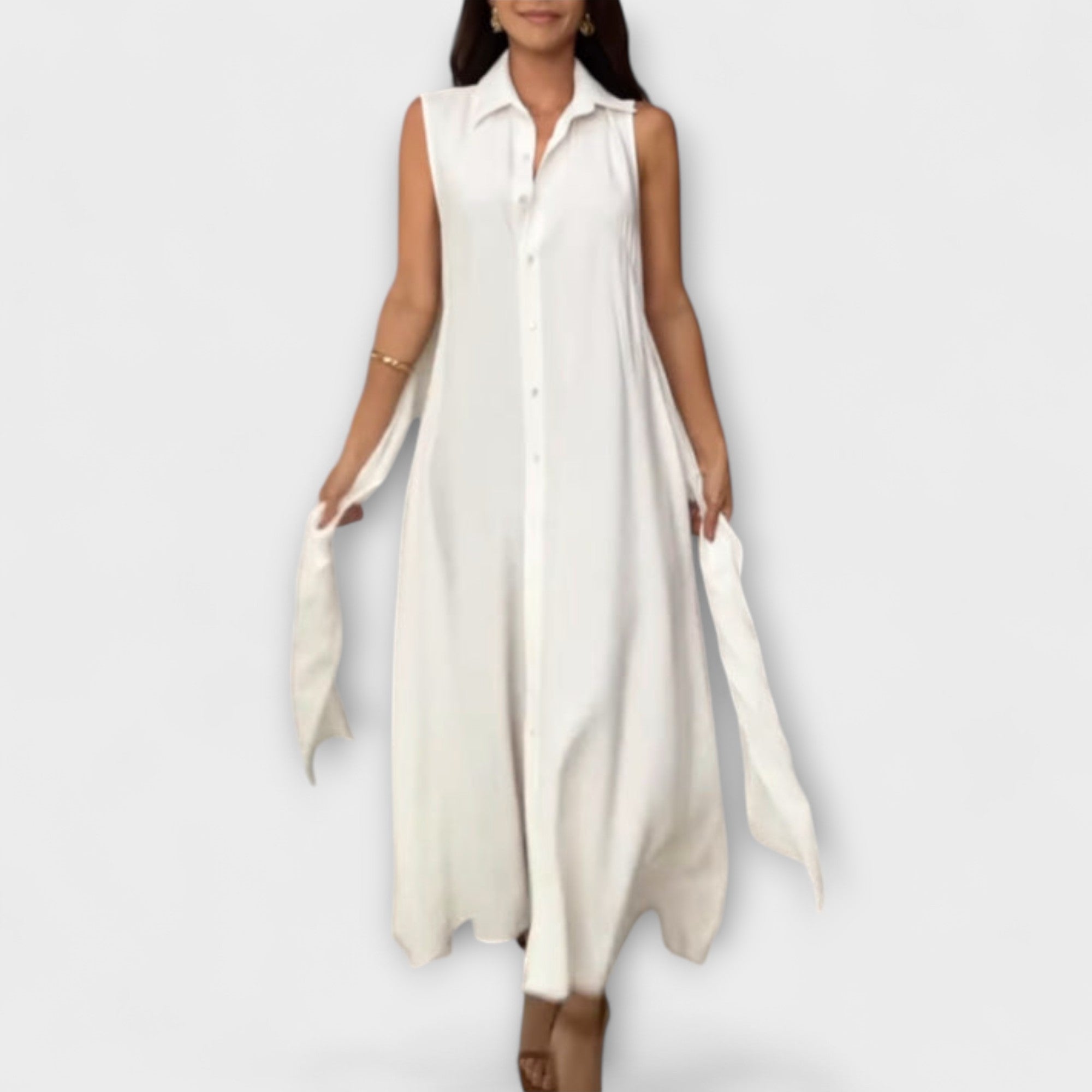 Mira - Působivé midi šaty s jednobarevným zapínáním a detailem na zavazování