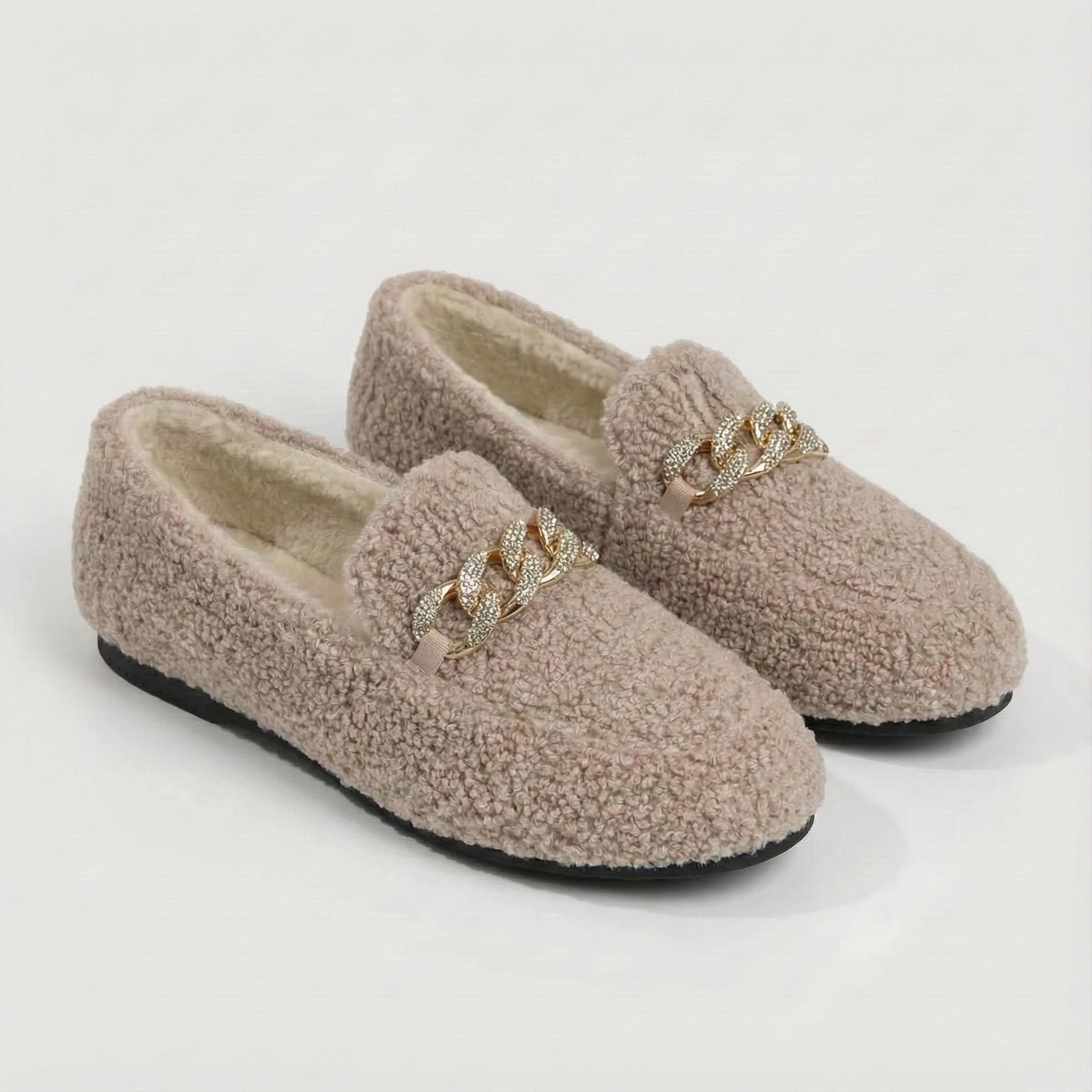 Karolína | Plyšové mokasíny se zlatým řetízkem