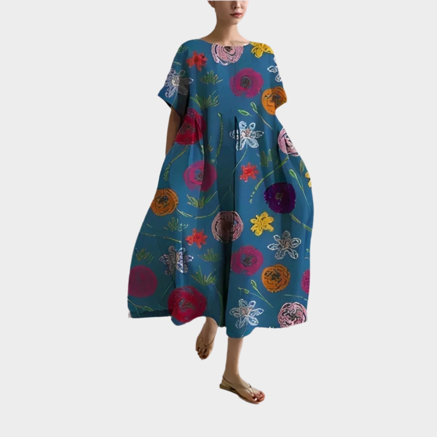 Magdaléna Elegantní Retrostylový Oversize Květinové Šaty