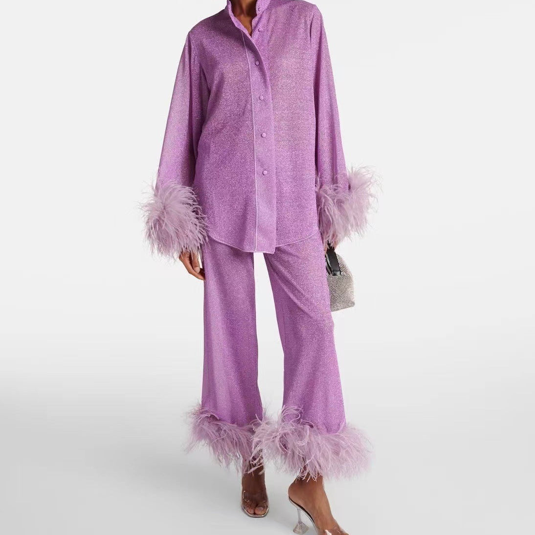 Sophie - Feather Collar Two-Piece Set