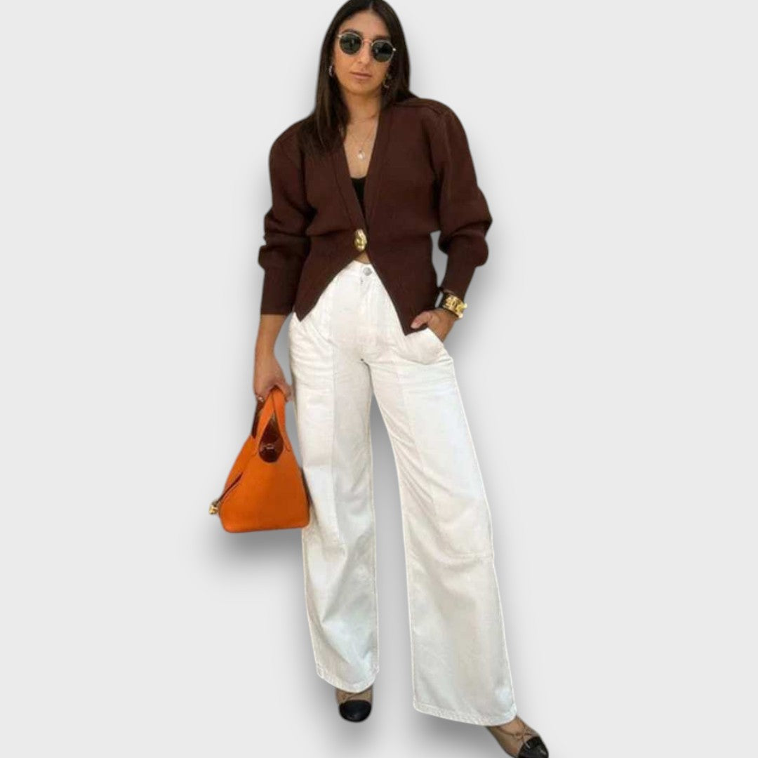 Amélie - Cardigan with Deep V-Neck and Golden Button