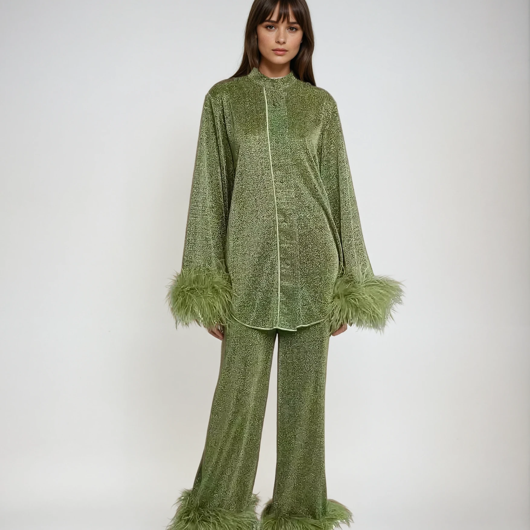 Sophie - Feather Collar Two-Piece Set