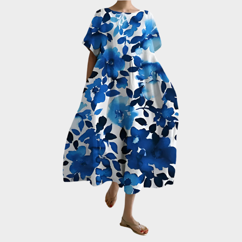 Magdaléna Elegantní Retrostylový Oversize Květinové Šaty