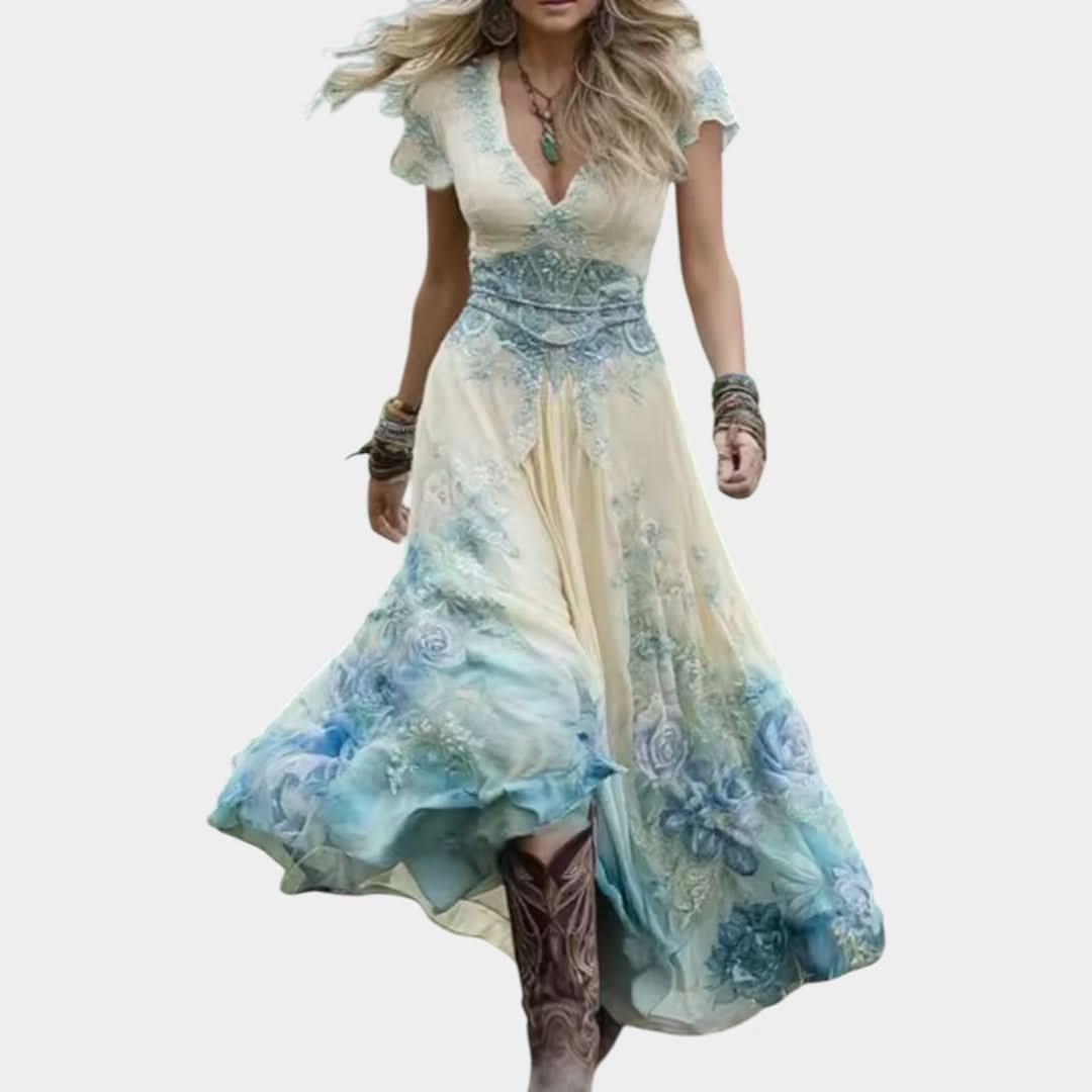 Klára - Přizpůsobené a splývavé květinové šaty