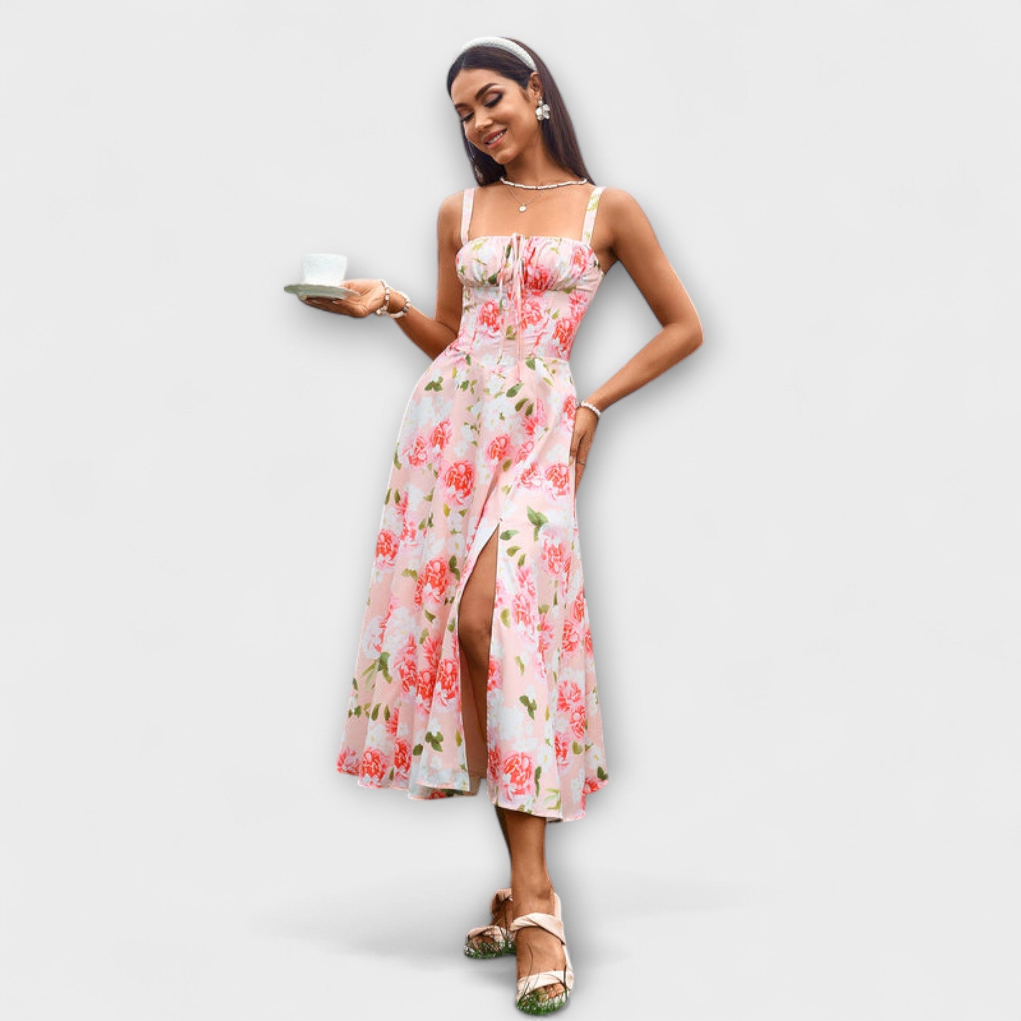 Naděje - Růžový top šaty s detailem rozparku