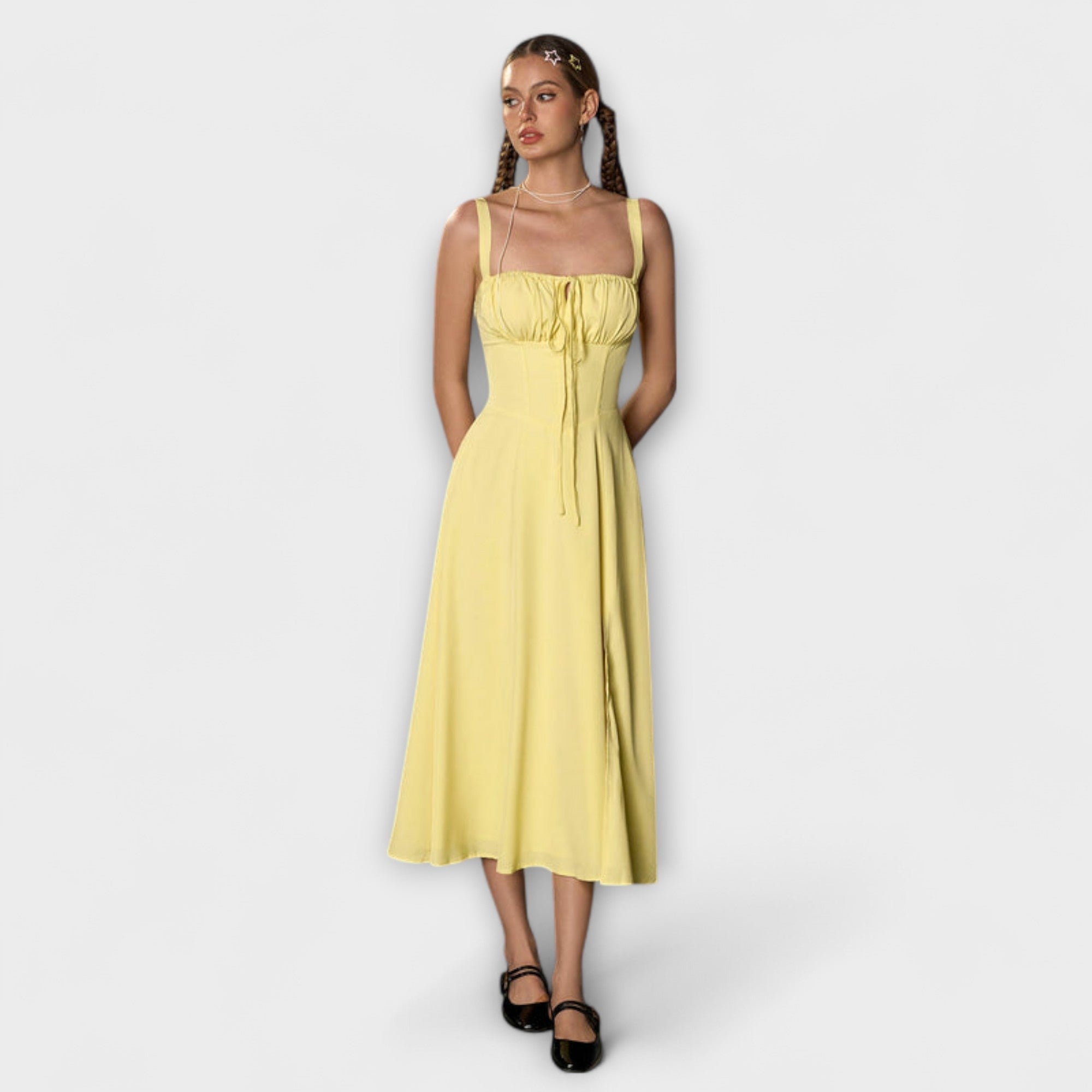 Naděje - Růžový top šaty s detailem rozparku