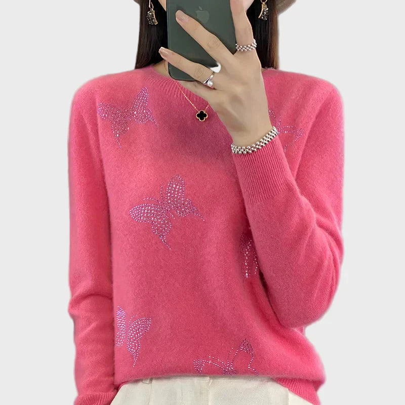 Magdaléna Sofistikovaná Pletený Svetr Motýlí Vzorem