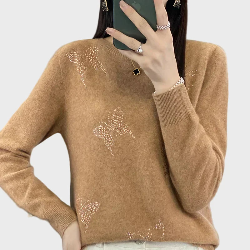 Magdaléna Sofistikovaná Pletený Svetr Motýlí Vzorem