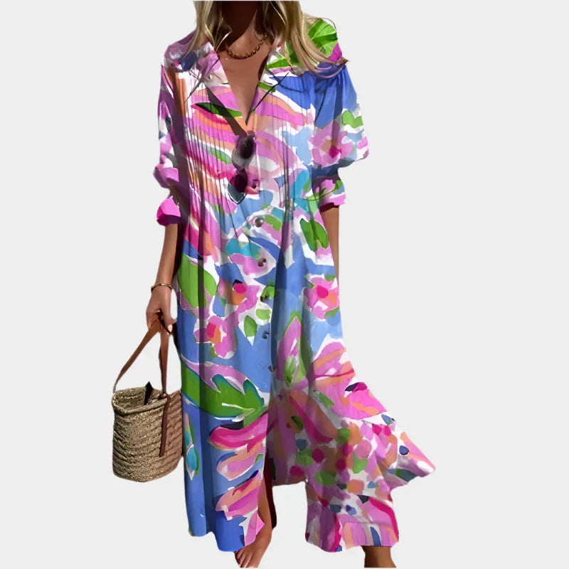 Magdaléna Elegantní Boho Letní Šaty NabíranýmiRukávy