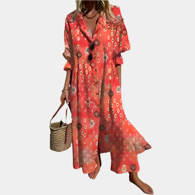 Magdaléna Elegantní Boho Letní Šaty NabíranýmiRukávy