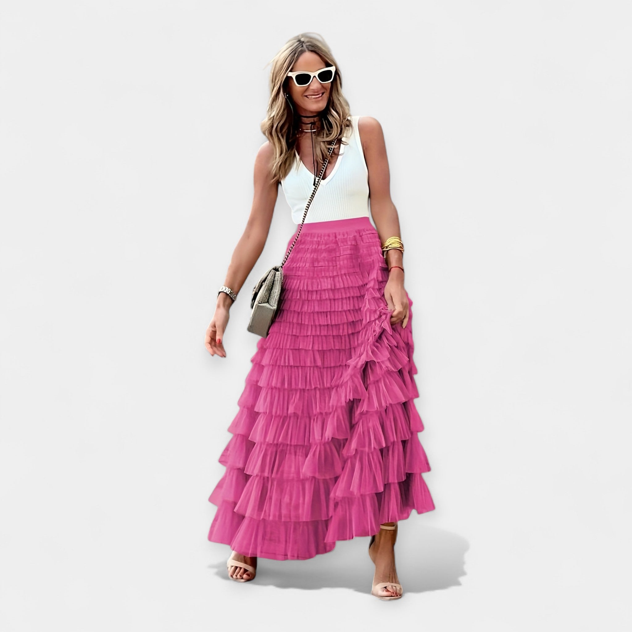 Eva Sofistikovaná SaténováBohoSukněSeSíťovýmLememLetní