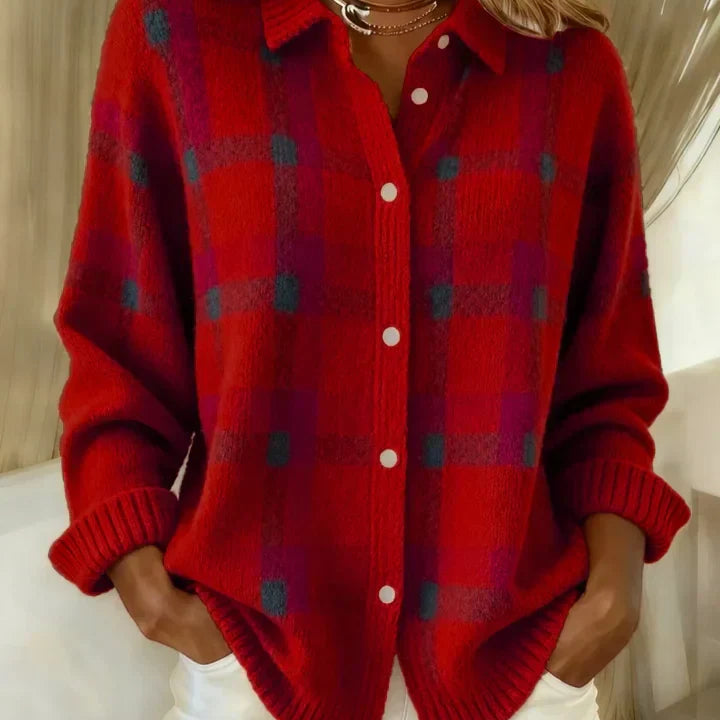 Victoria | Retro ležérní svetr s kontrastním kostkovaným vzorem