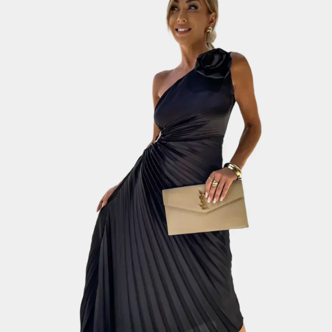 Karolína Romantická Asymetrické Květinové Skládané Šaty