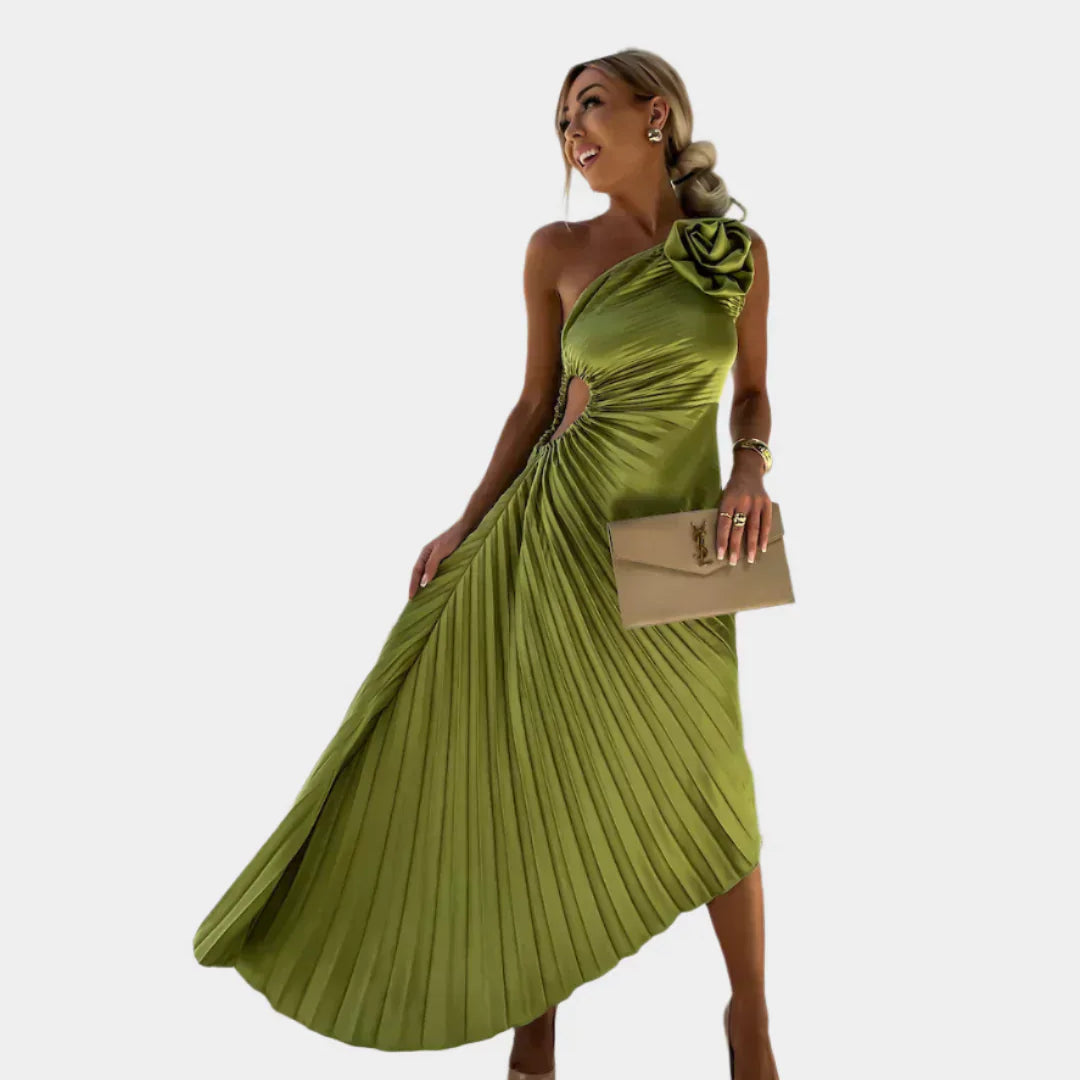 Karolína Romantická Asymetrické Květinové Skládané Šaty