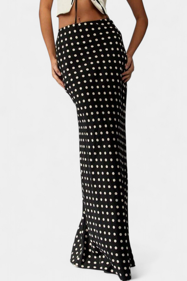 Olda | Dlouhá přiléhavá viskózová sukně s puntíkovým vzorem