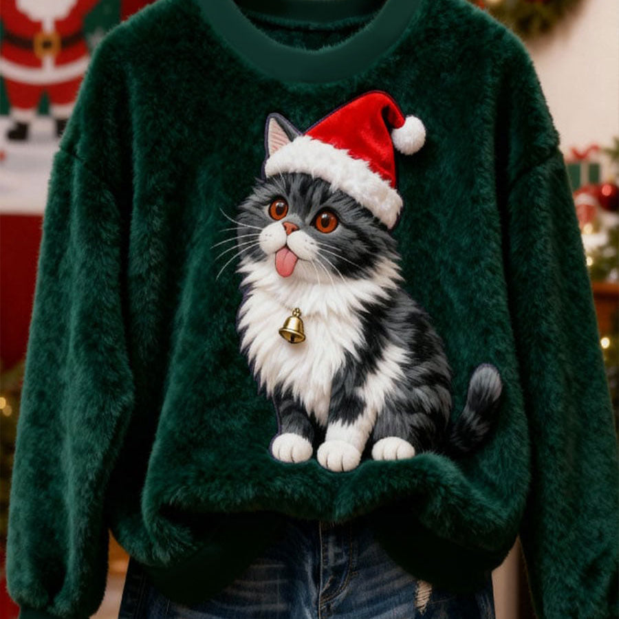 Dámská Vánoční kočka Flanelová mikina