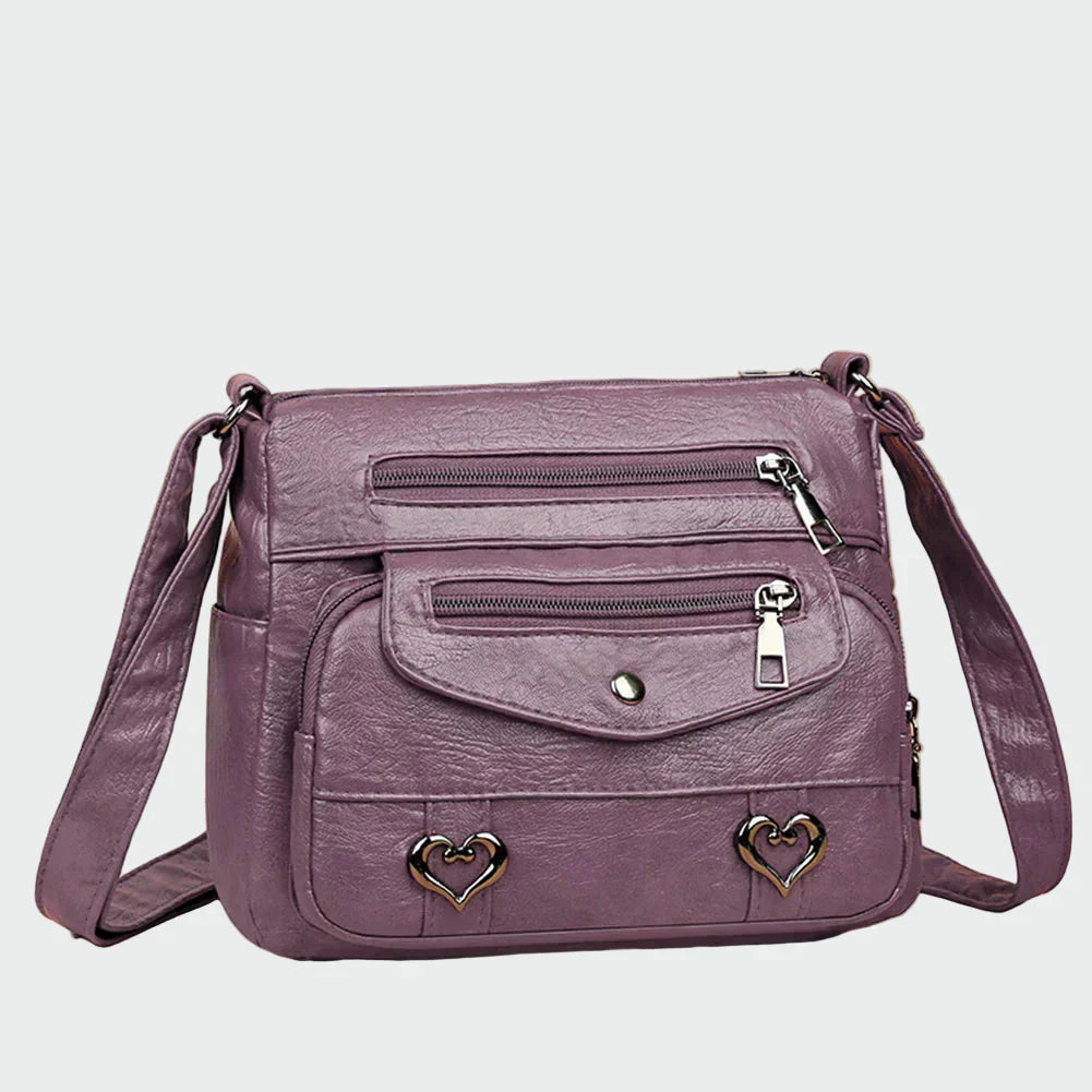 Anna Sofistikovaná Kožená Crossbody Srdíčkové Detaily