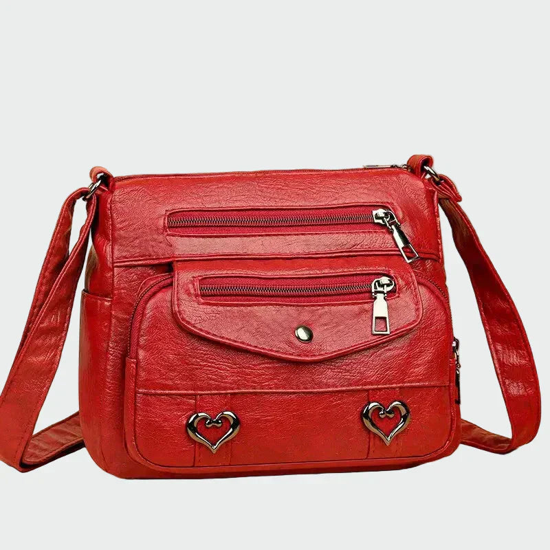 Anna Sofistikovaná Kožená Crossbody Srdíčkové Detaily
